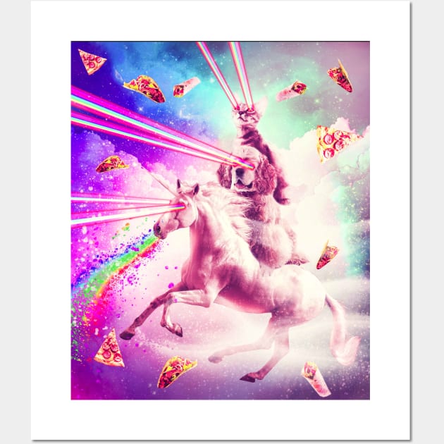 Laser Eyes Space Cat Riding Dog, Unicorn - Rainbow Wall Art by Random Galaxy